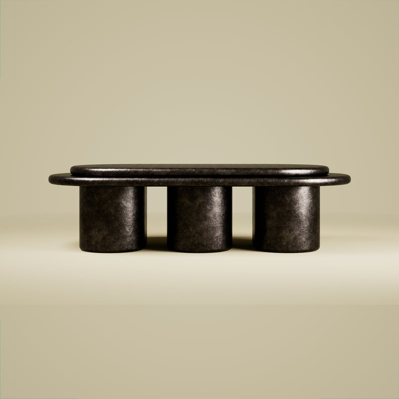 Black stone table on a beige background